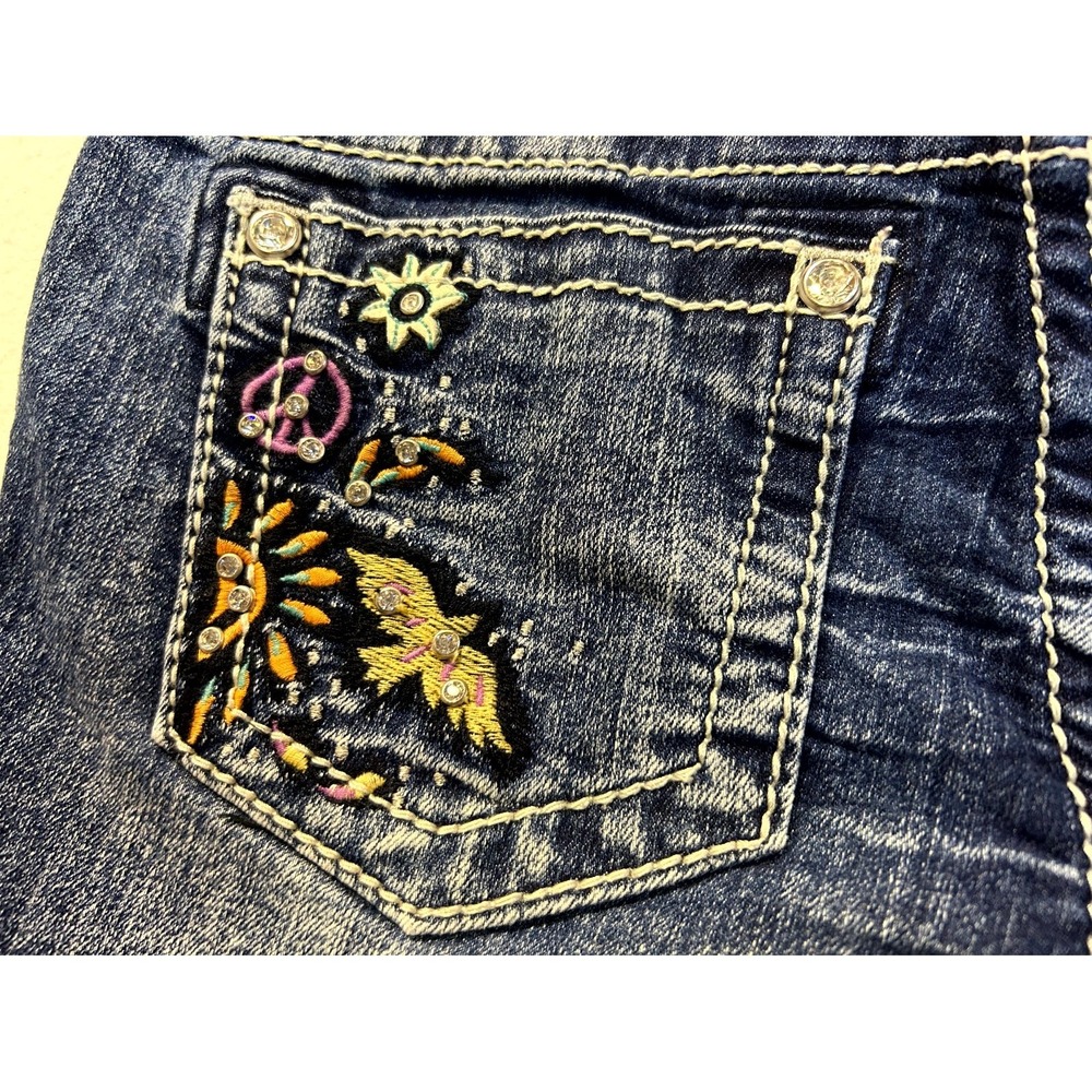 Miss Me Embellished Embroidered Cutoff Denim Shorts Distressed Girls Size 14 - Picture 12 of 15